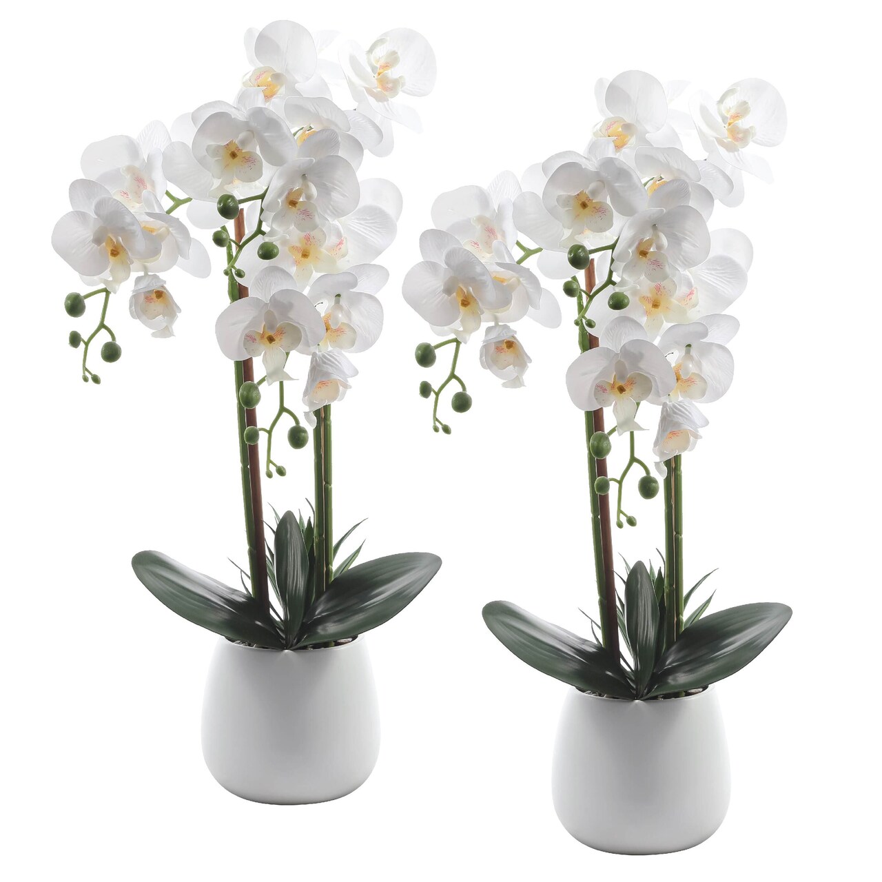 Faux White Orchid Artificial Plant in White Ceramic Pot (2 Pack)